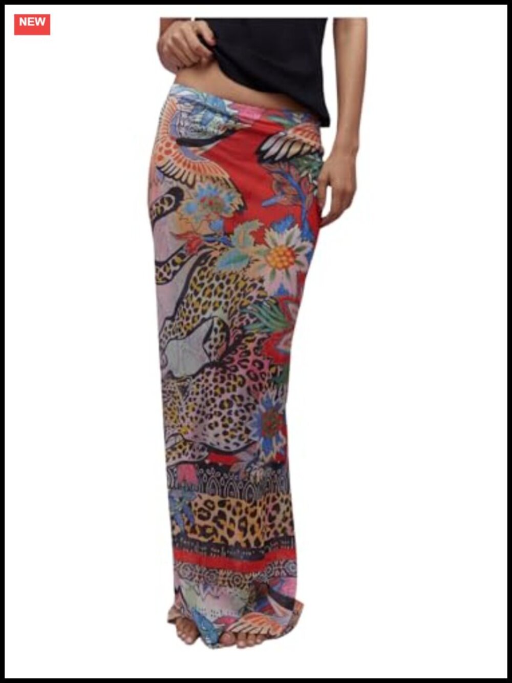 Cheetah Print Mesh Maxi Skirt Sheer Low Waist Bodycon Long Skirt